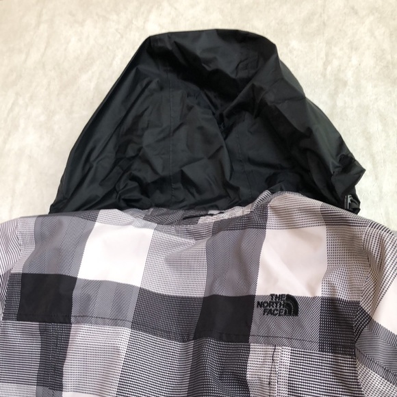 The North Face Gray Black Plaid Check Print Rain Coat Jacket + Hoodie - Picture 12 of 15